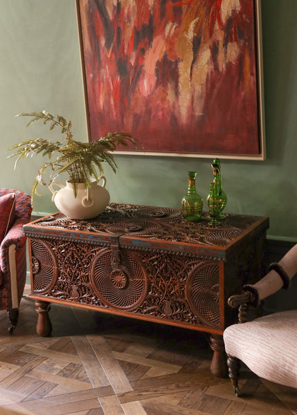 Ornate Carved Wooden Trunk