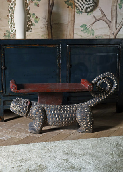 Wooden Leopard Small Bench