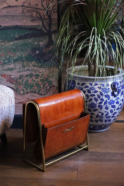 Tan Leather Magazine Rack