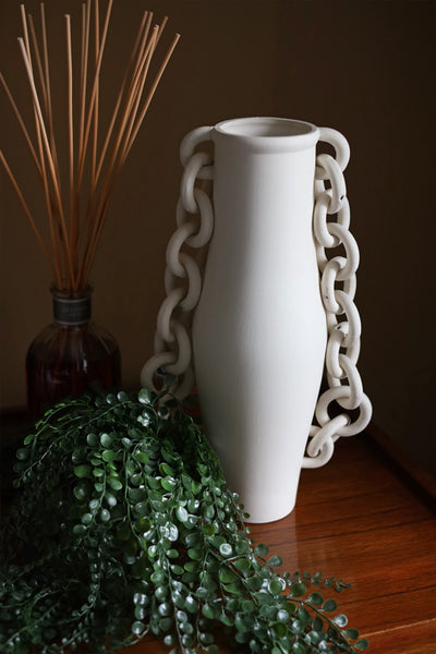 Tall Cream Chain Detail Vase